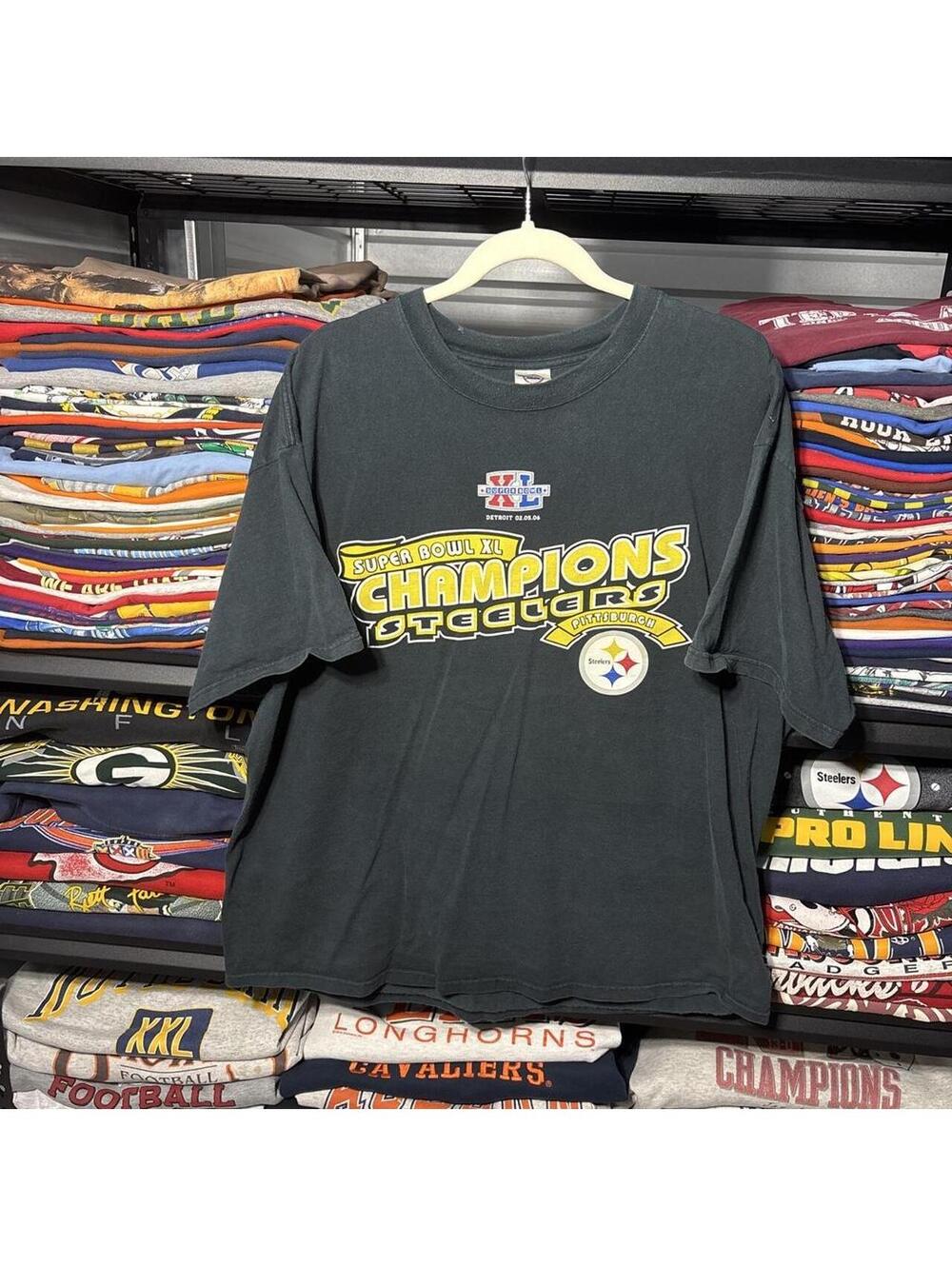 Vintage 2000s Pittsburgh Steelers Super Bowl 40 Champions T-Shirt Black 2XL